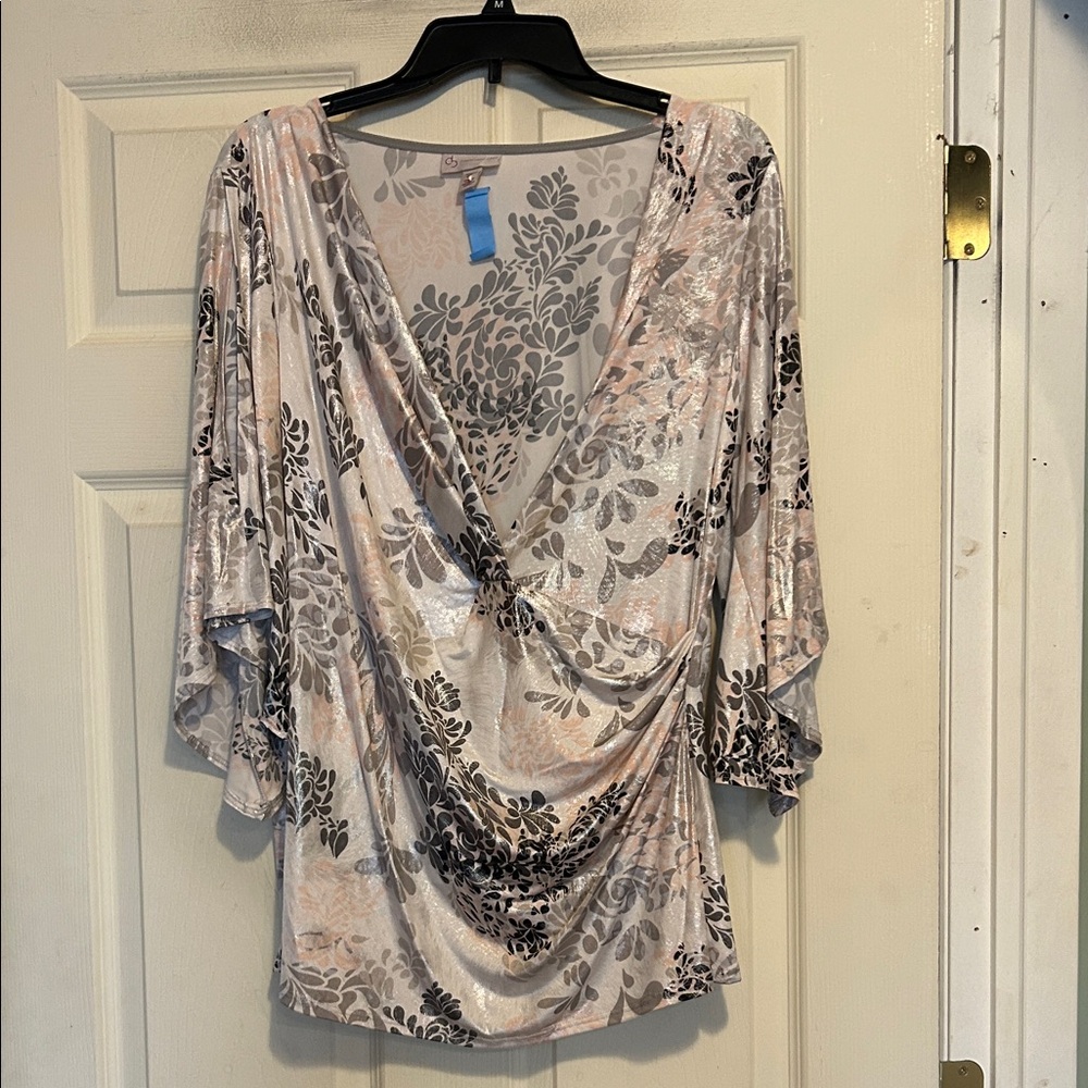 House of CB (CB) Draped V-Neck Pink White and Gray Cold Shoulder Blouse Size 2X